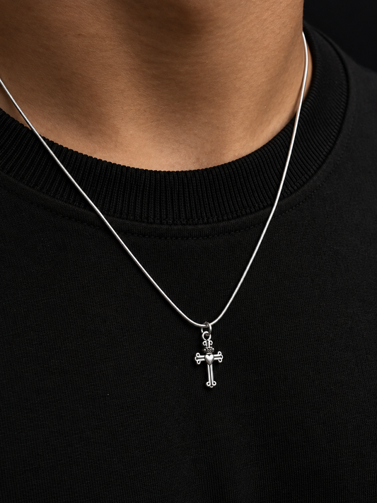 Ornate Cross pendant Snake Chain