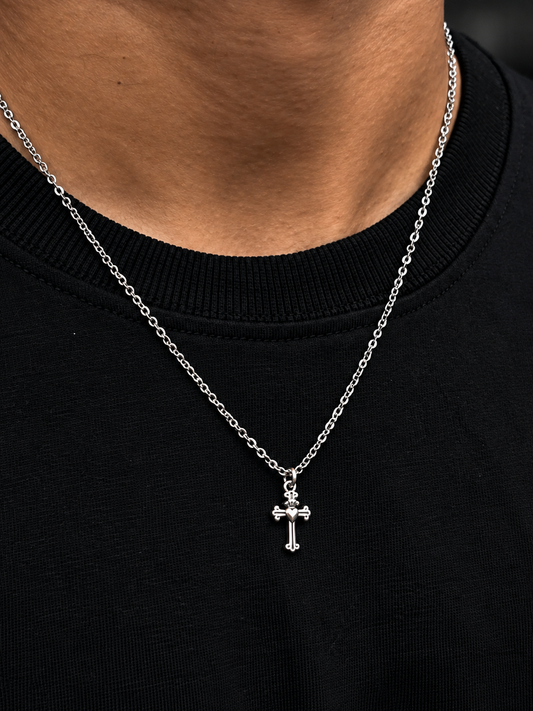 Ornate Cross Pendant Cable Chain